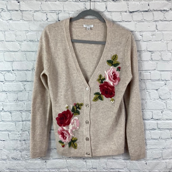 Garnet Hill Sweaters - NWOT Garnet Hill Wool Floral Embroidery Cardigan